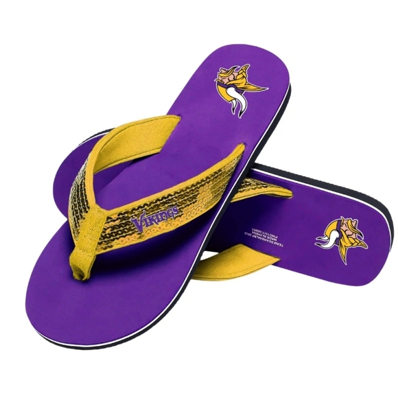 FOCO Shoes - Minnesota Vikings NFL Sequin Flip Flops Size 11-12